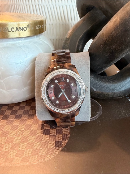 Relic Accessories - Relic Brown Tortoiseshell Resin Watch with Crystal Bezel